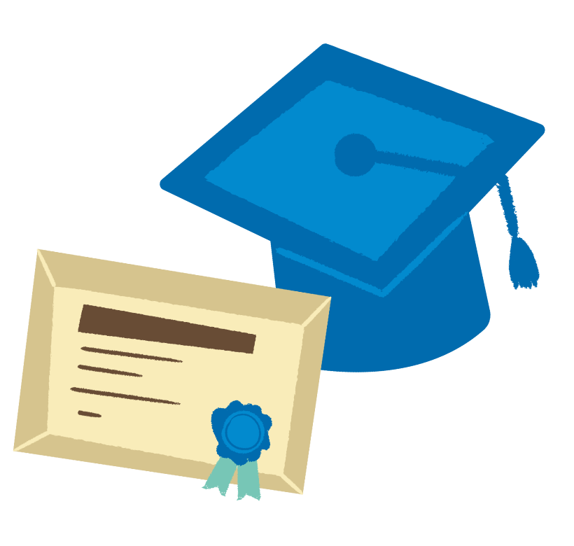 An illustration of a graduation cap and diploma