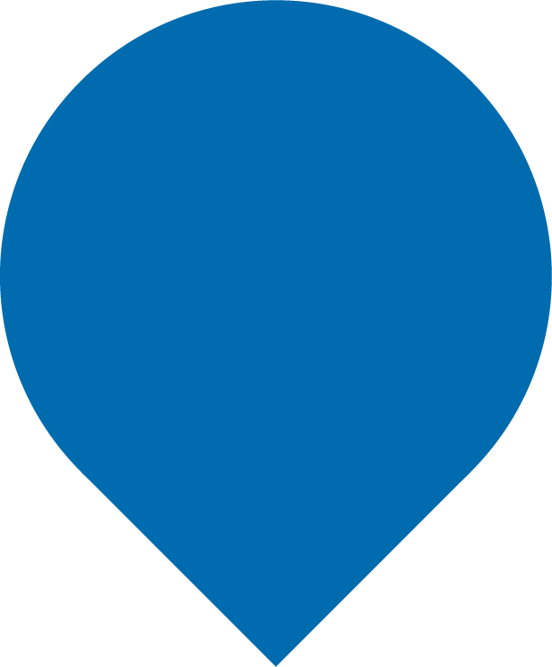 A blue indicator, circular with a tapered point, pointing down