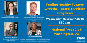 Promo graphic for FRAC's Benefit Breakfast with photos of four speakers
