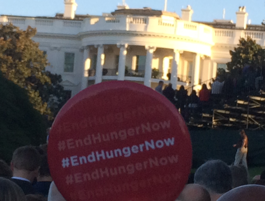 End Hunger Now Button in front of White House