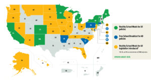 Map of US showing Healthy School Meals for All states