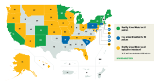 Map of US showing states with Healthy School Meals for All policies