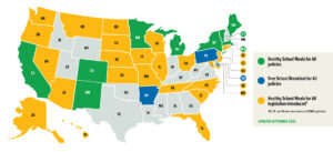 Map showing states with Healthy School Meals for All policies
