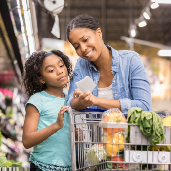 Mother and daughter in grocery store