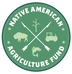 Logo of Native American Agriculture Fund showing buffalo, tractor, fish and wheat