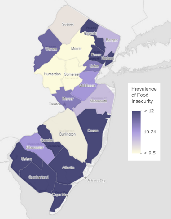 Map of food insecurity in New Jersey