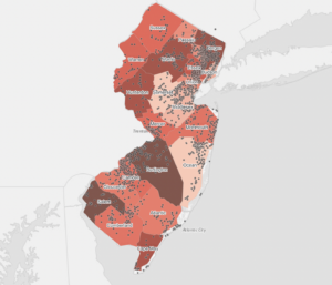 Food insecurity map of New Jersey