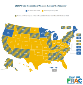 map displaying states with SNAP food restriction waivers