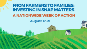Save the data graphic for National SNAP Week of Action, August 17-21 showing illustration of farmland.