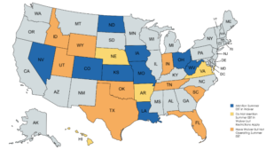 map showing the intersection between SNAP food restriction waivers and Summer EBT participation
